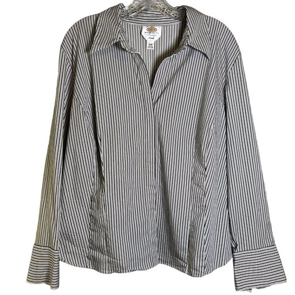 TALBOTS Women's Size 22W Petites Striped Long Sleeve Button-Down - Picture 1 of 3